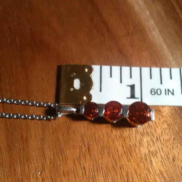 Simulated Red Diamond Sterling Silver Pendant Stainless Steel Necklace - Picture 5 of 10